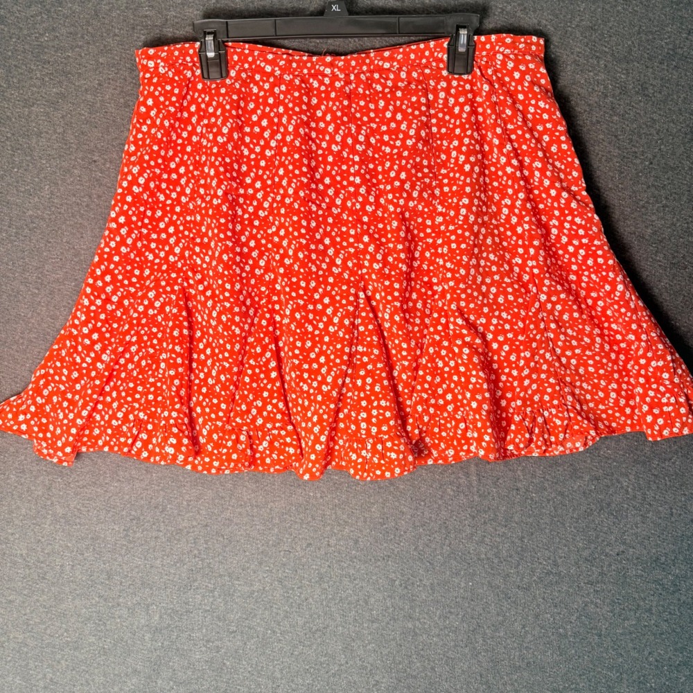 Womens XL Red Floral Daisy Ruffle Mini Skort High Waist Zip Ditsy Western Preppy